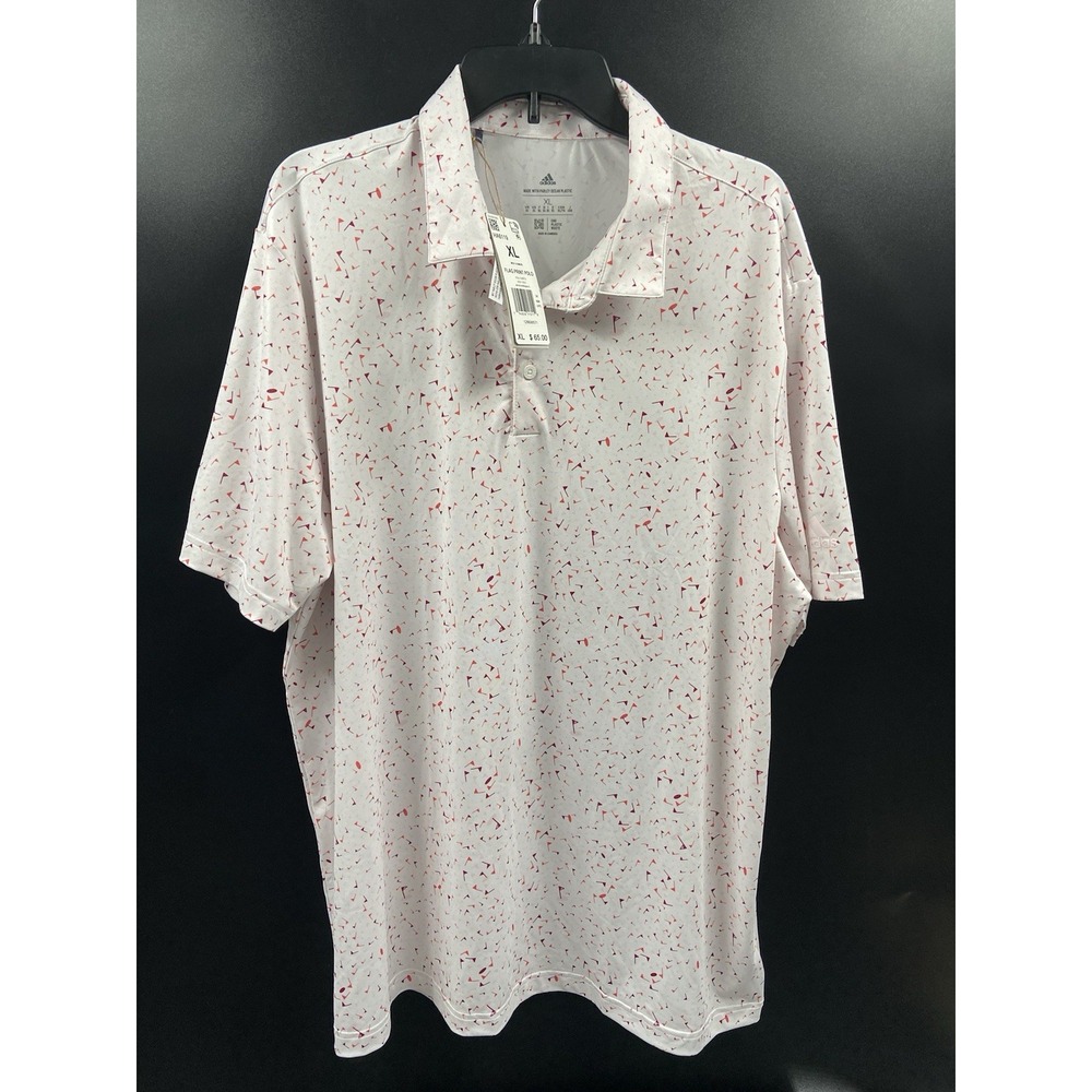 ADIDAS Men's Flag Print Polo Golf‎ Shirt Size XL White/ Almost Pink HA6119